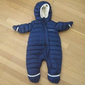 Eddie Bauer Navy Hooded Infant Snowsuit 6M Winter Bunting Down Insulation